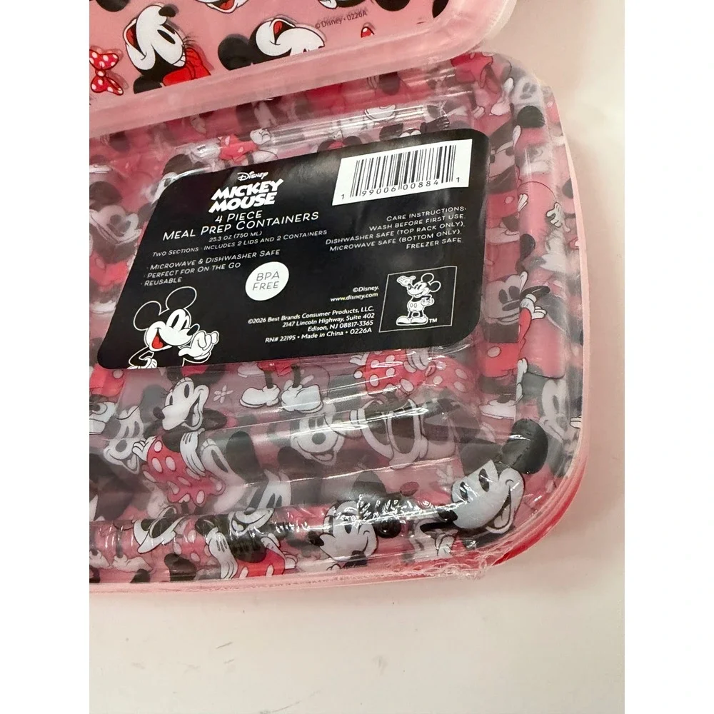 Disney Mickey Minnie Mouse Meal Prep Containers 8pc Set BPA Free Pink Red New